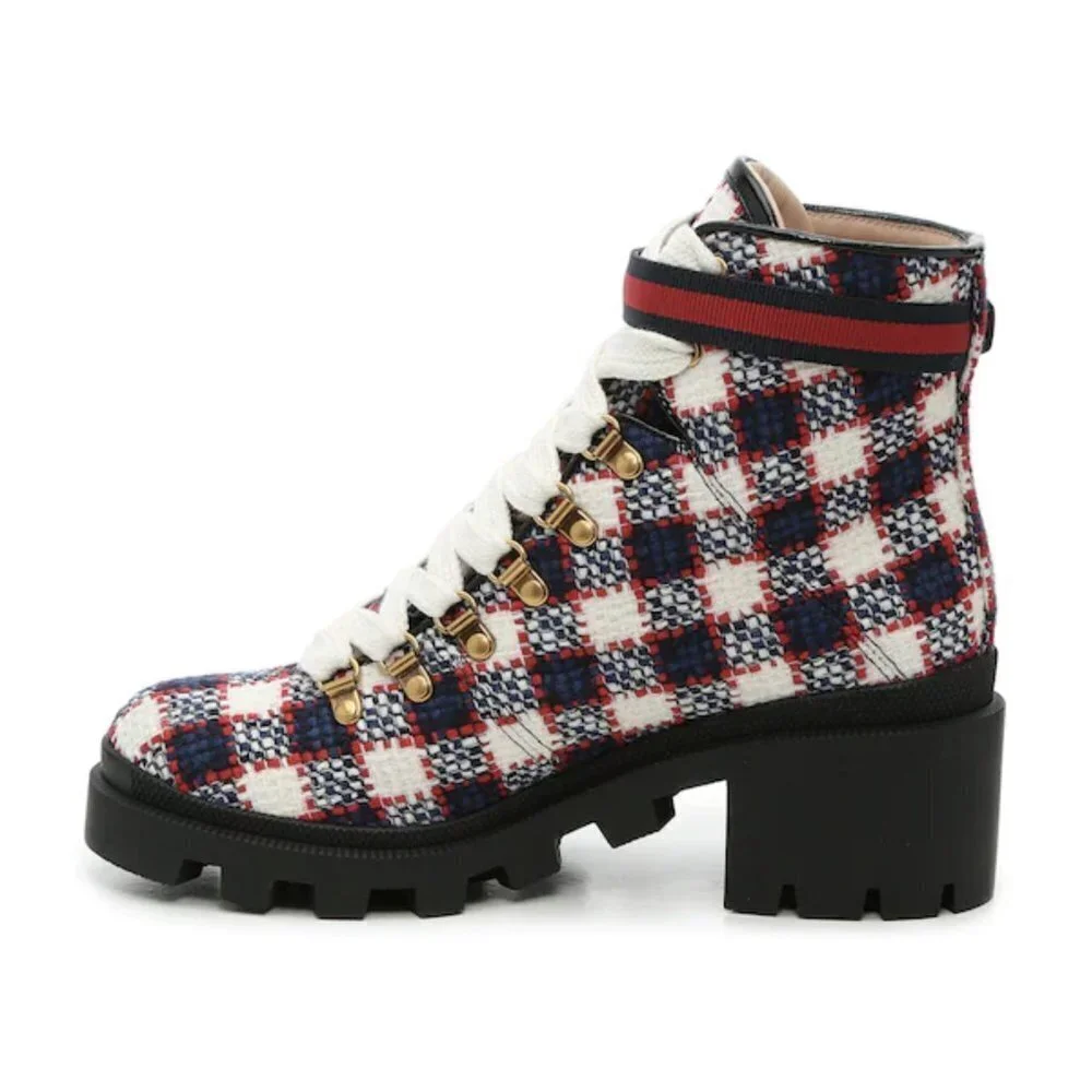 NIB Gucci Trip 40 Bootie in Plaid Tweed Sz. 34.5 (4.5)