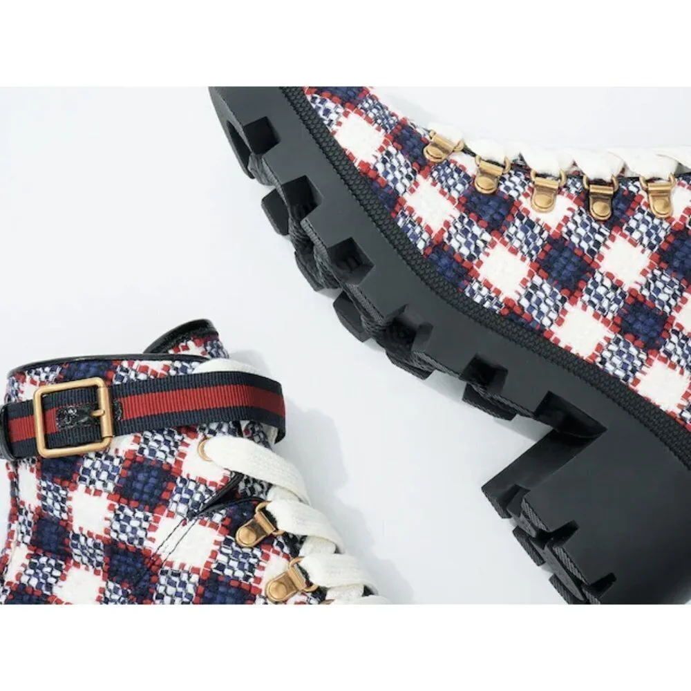 NIB Gucci Trip 40 Bootie in Plaid Tweed Sz. 34.5 (4.5)
