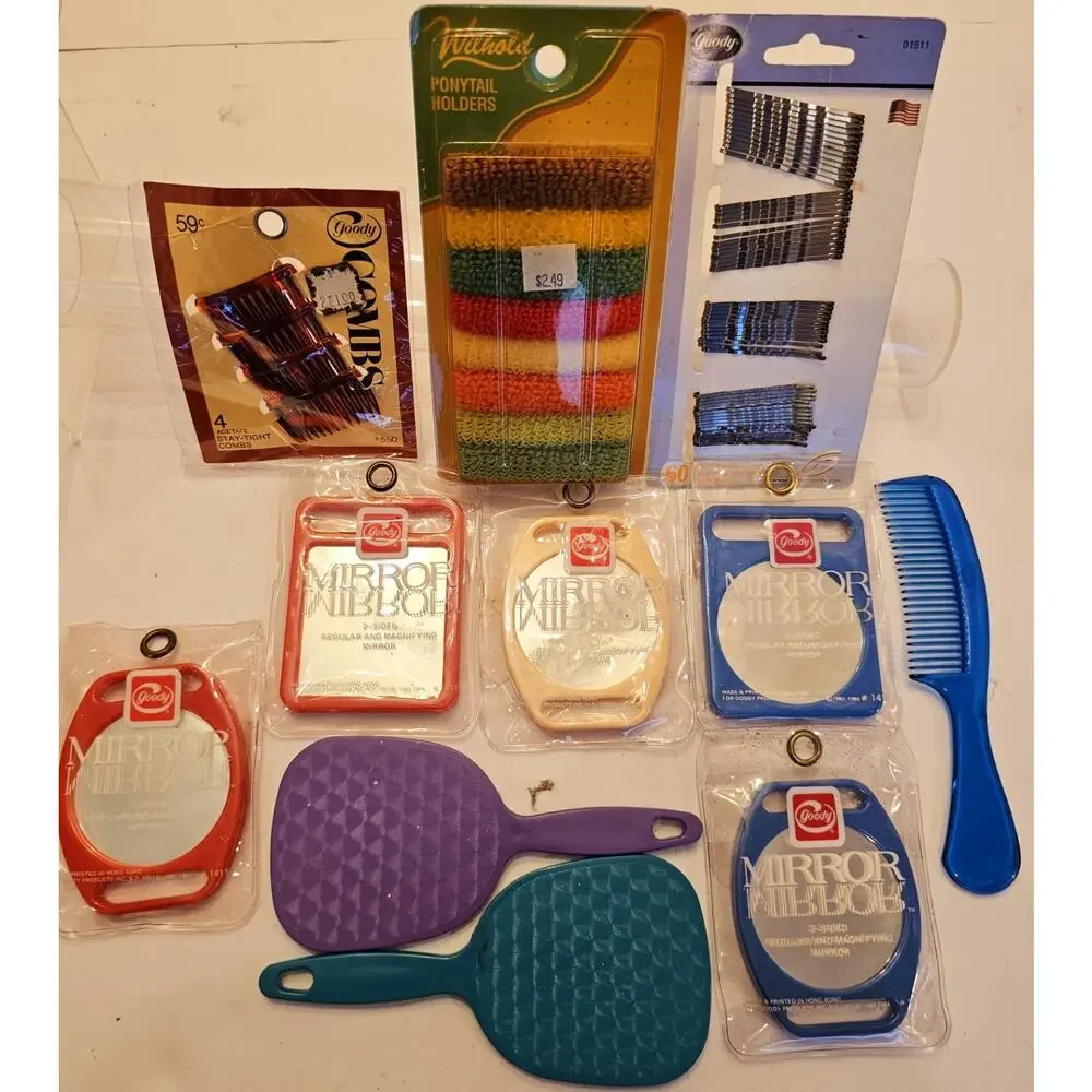 Vintage Goody Hair Care 80s Combs, Hand Mirrors, Ponytail, Clips Lot Of‎ 11pcs