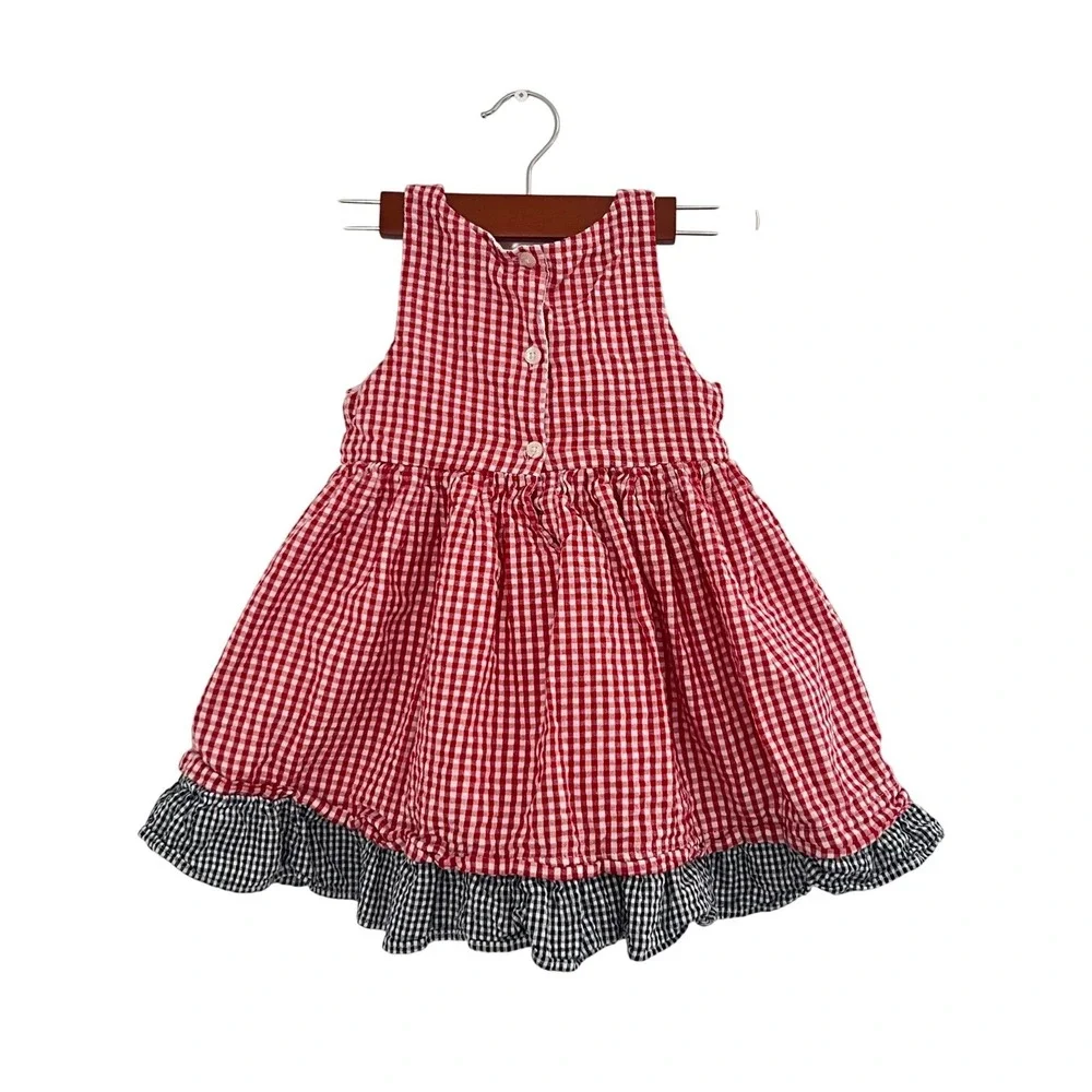 Marmellata Baby Girl Gingham Dress 24M Red White Blue Bow Sleeveless Cottagecore