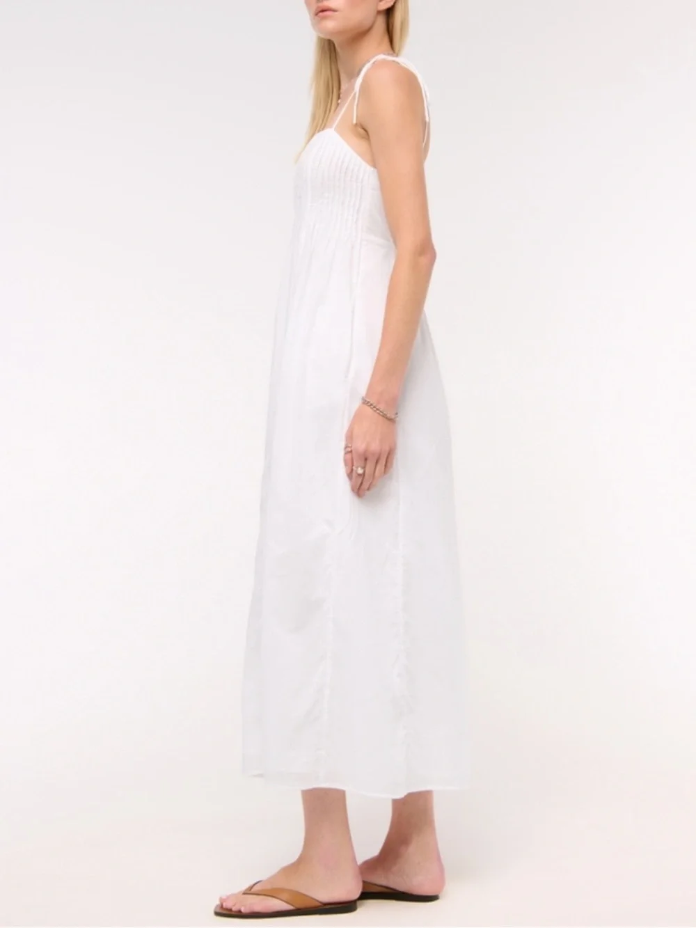 Abercrombie & Fitch White Pintuck Flowy Maxi Dress Large Petite