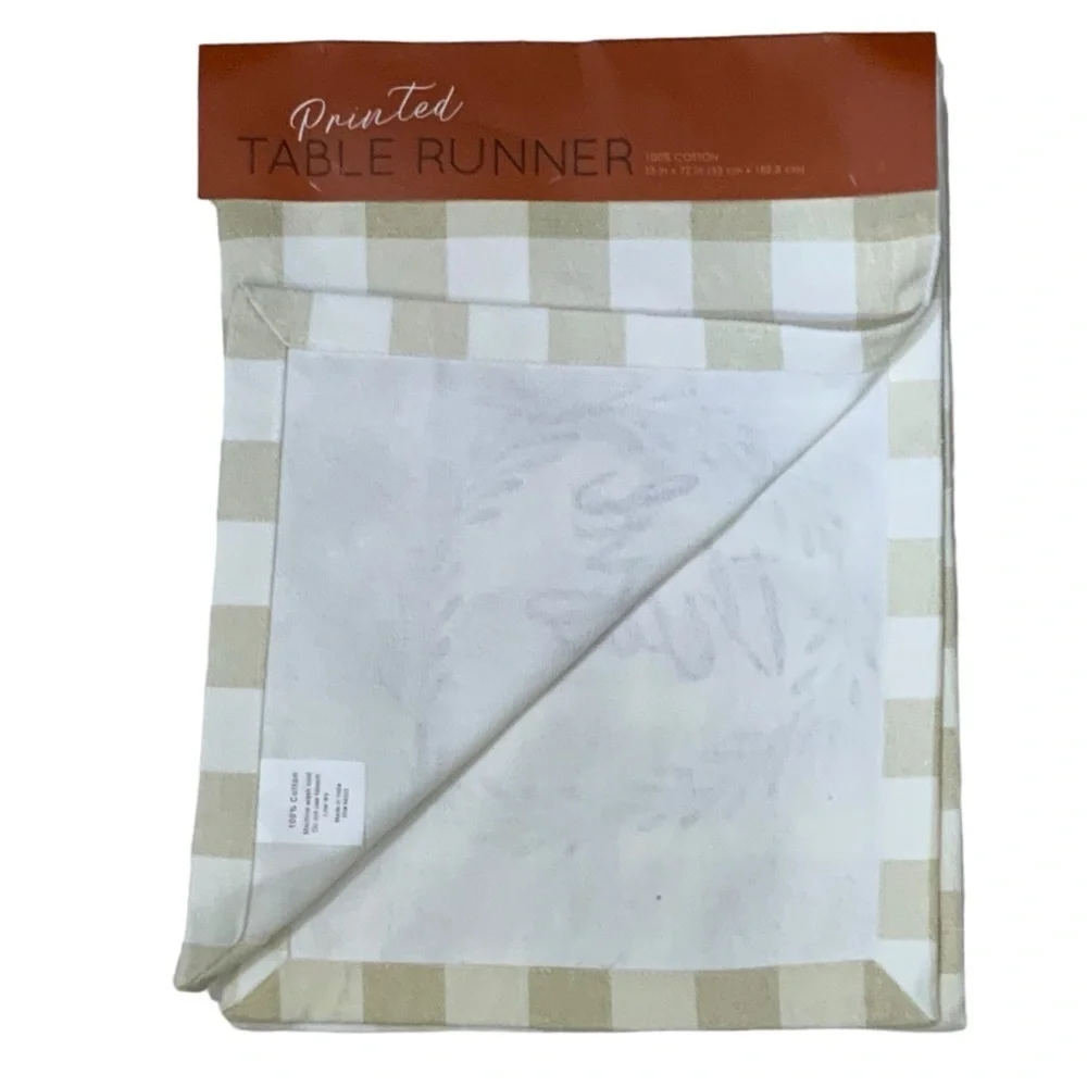 Nantucket Table Runner Buffalo Check Cotton Fabric Farmhouse Plaid Neutral 13x72