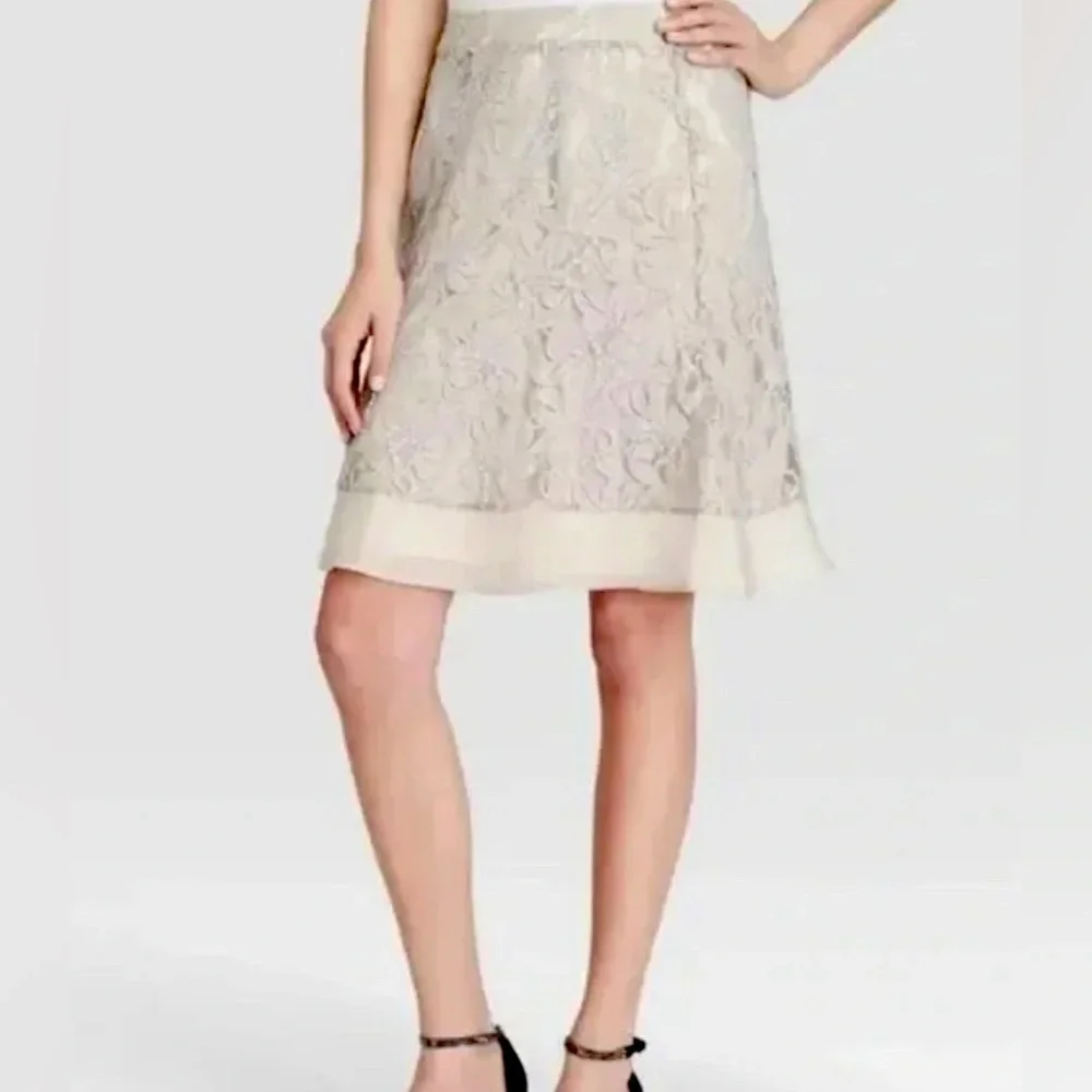 NIC+ZOE Hairloom Flowers Lace Lined A Line Skirt Womens Small Gray Knee Length