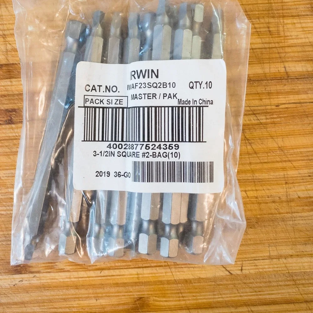 Irwin 3-1/2 Inch Square #2 Screwdriver Bits Set of 10 Double Ended S2 Steel