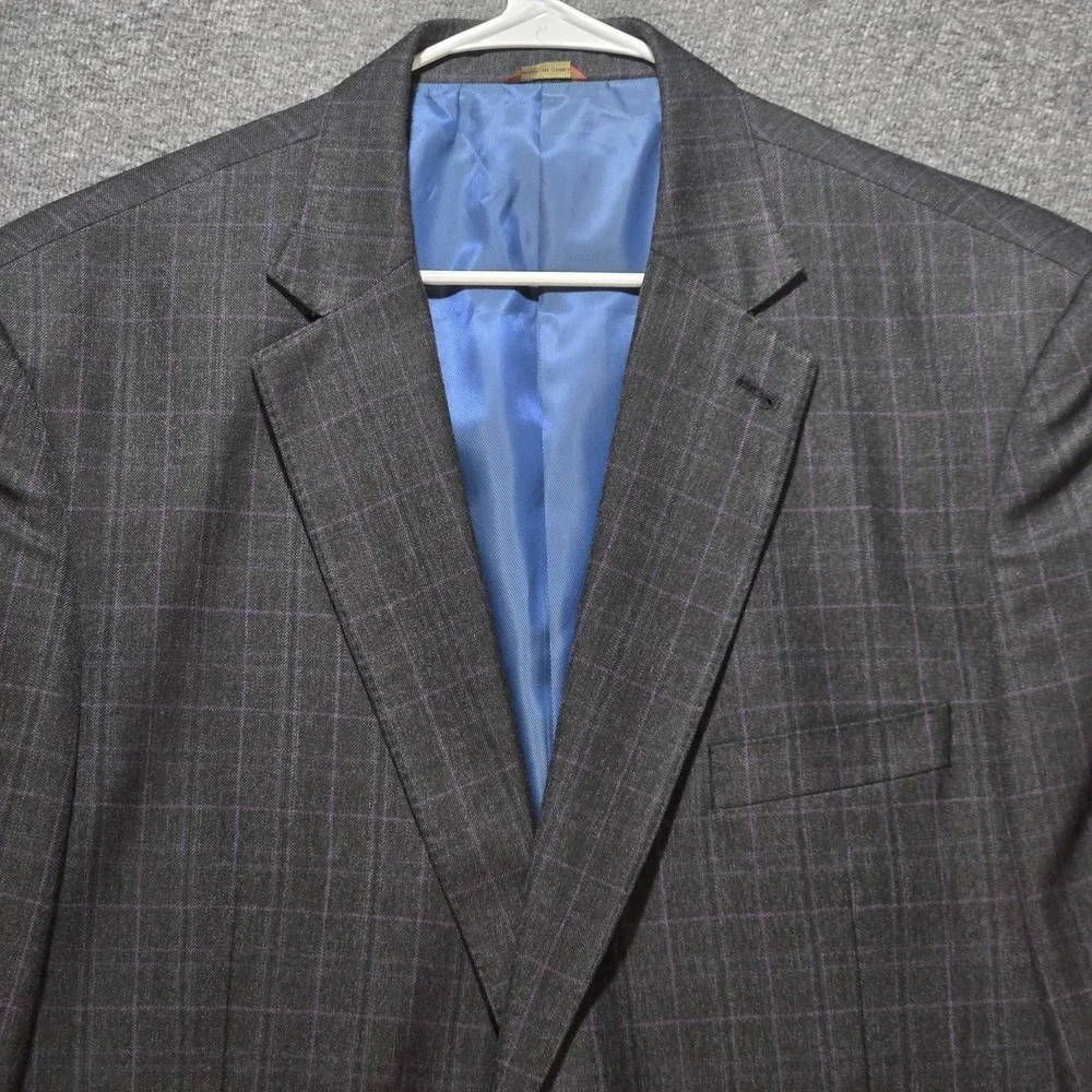 Oak Hill Sport Coat 2XL 50 / 52R Charcoal Gray / Purple Check Blazer Jacket