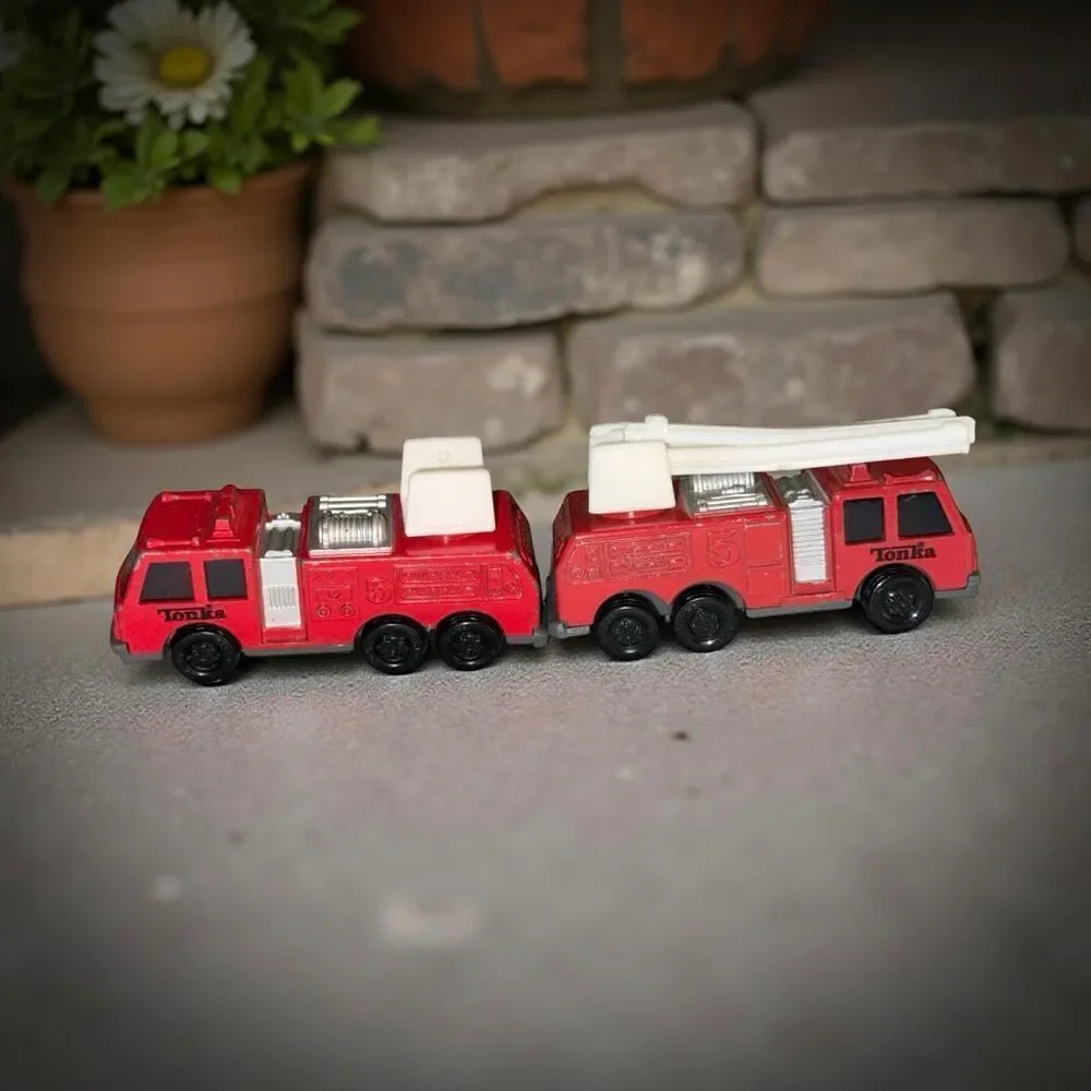 (2) Vintage 1992 Tonka Mcdonalds Happy Meal Toy Fire Engine Truck Metal Diecast