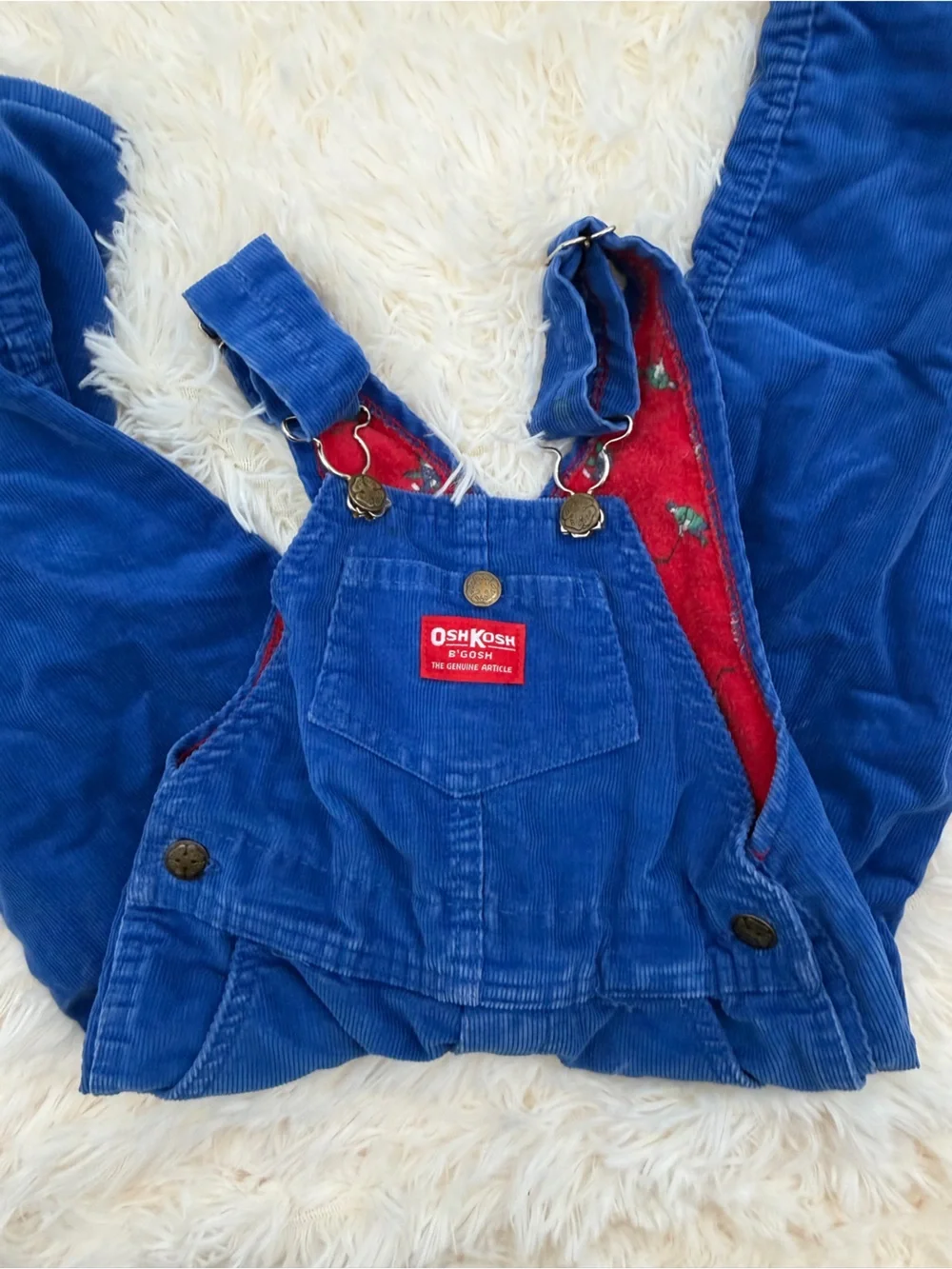 Vintage OshKosh B’Gosh Blue Corduroy Flannel Lined 3T Overalls