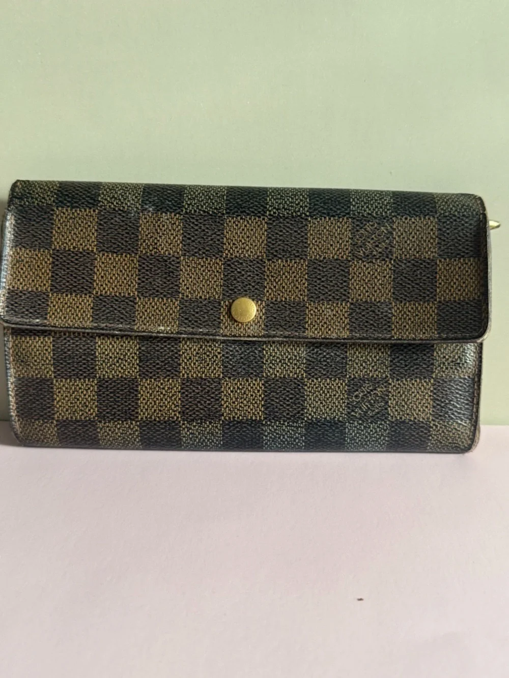 Louis Vuitton Damier Ebene Long Wallet Brown Snap Closure