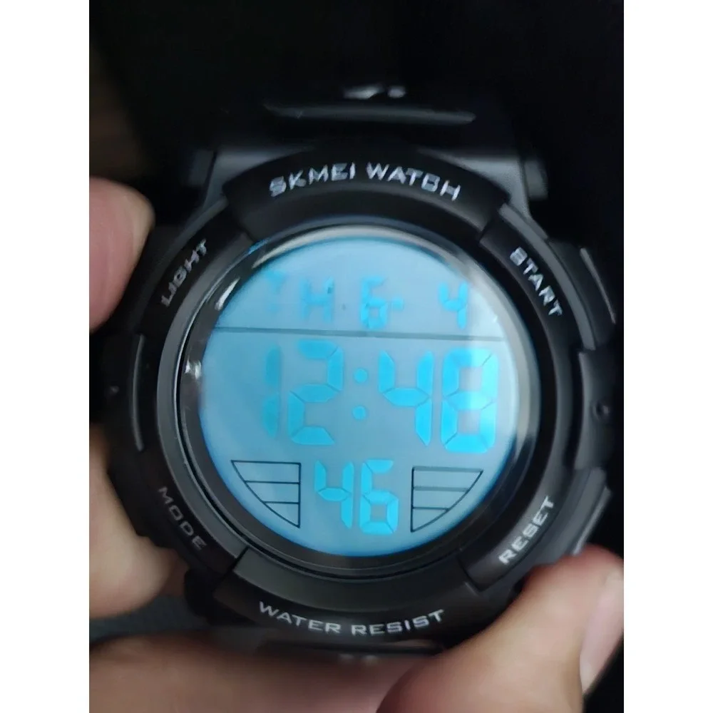Men's Sports Digital Watch 50MM Black Plastic Bands Working Light Alarm