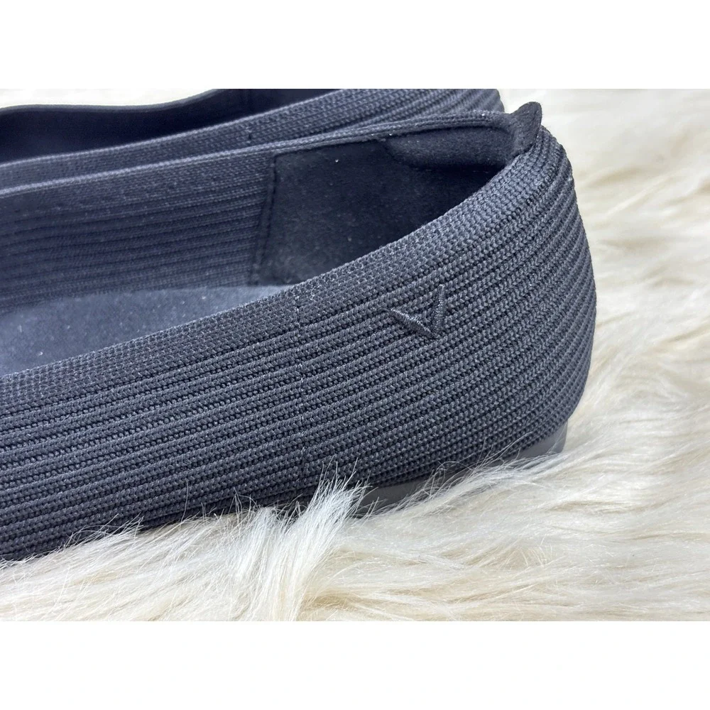 VIVAIA Margot 2.0 Flats 39 US 8 Black Square Toe V Cut Knit Sustainable Chic