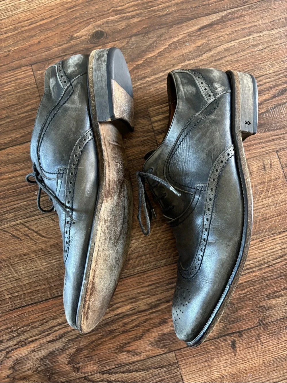 John Varvatos Gray Leather Wingtip Oxford Dress Shoes Brogue 10.5