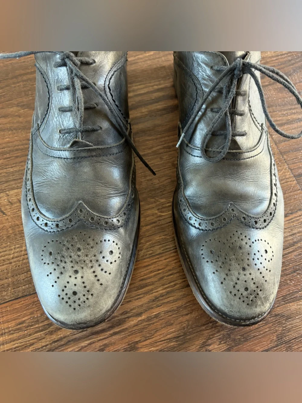 John Varvatos Gray Leather Wingtip Oxford Dress Shoes Brogue 10.5