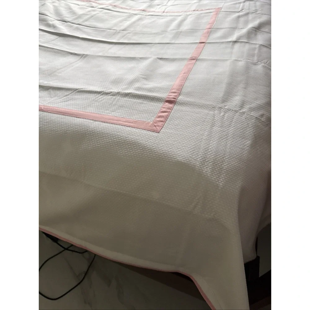 Look Linen Co Twin Banded Duvet Cover White Pink Trim Cotton Portugal Luxury‎