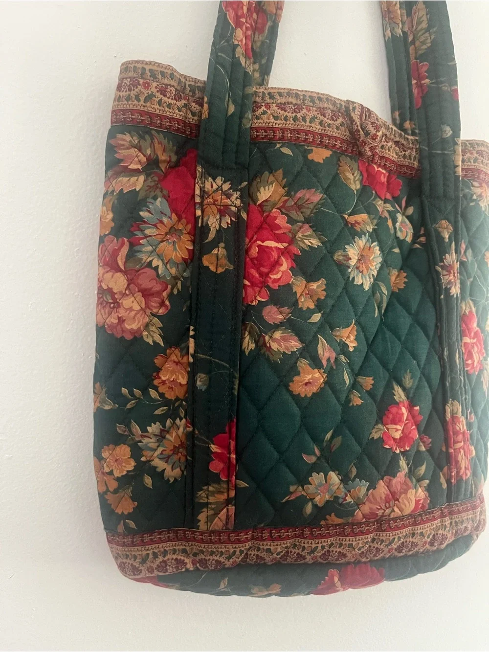 Vera Bradley Vintage 1987 Greenbriar Floral Quilted Tote Green Pink