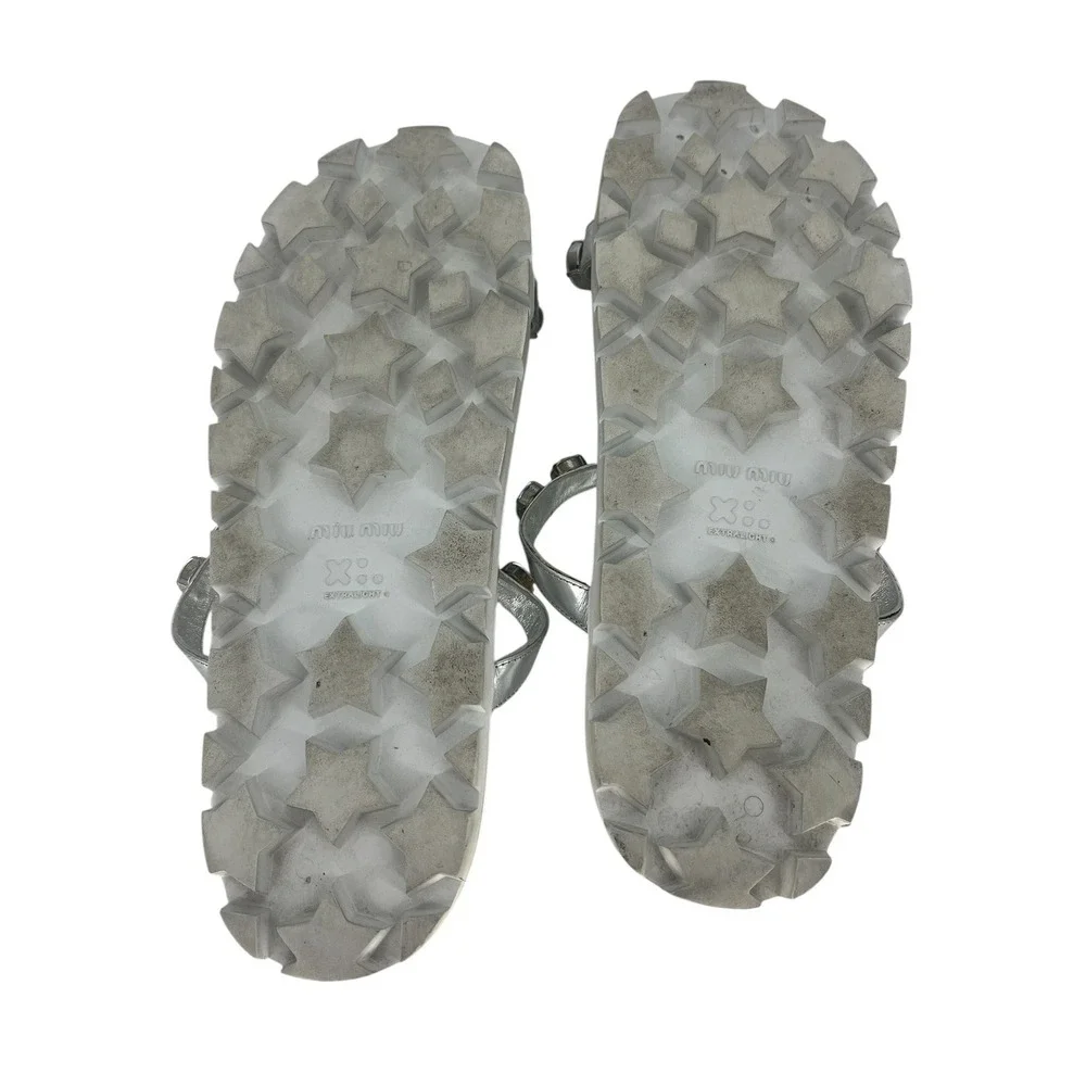 Miu Miu Argento Crystal Embellished Platform Slide Sandals Silver Size 39.5