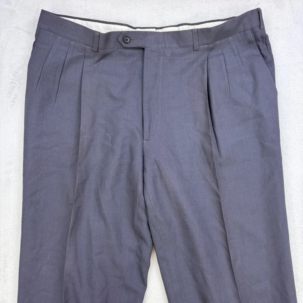 Christian Dior Dress Pants Mens 40x32 Gray Pleated Cuffed Wool Slacks Luxury 90s