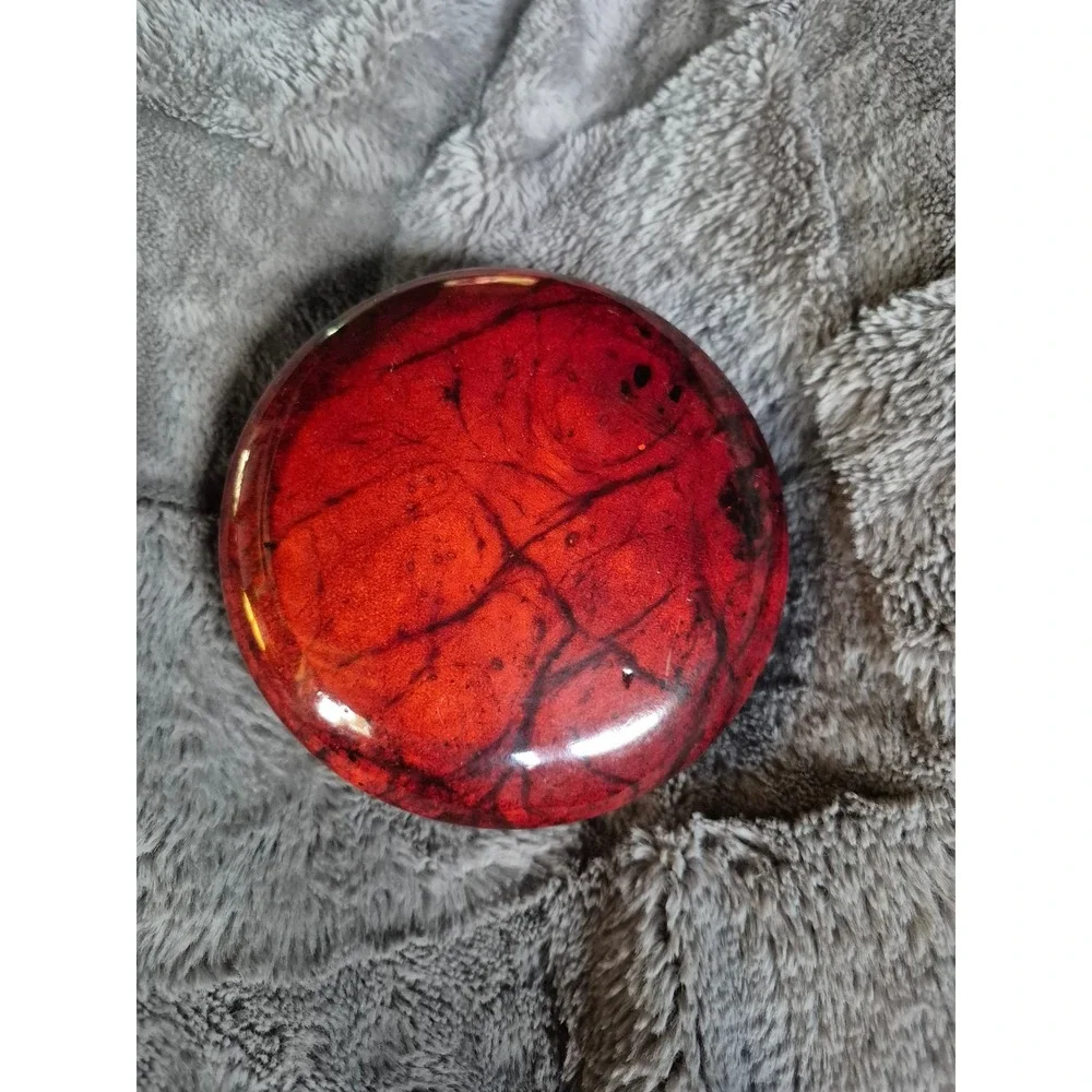 Vintage Italian Alabaster Trinket Box Red Marble Hand Carved Jewelry Dish Decor