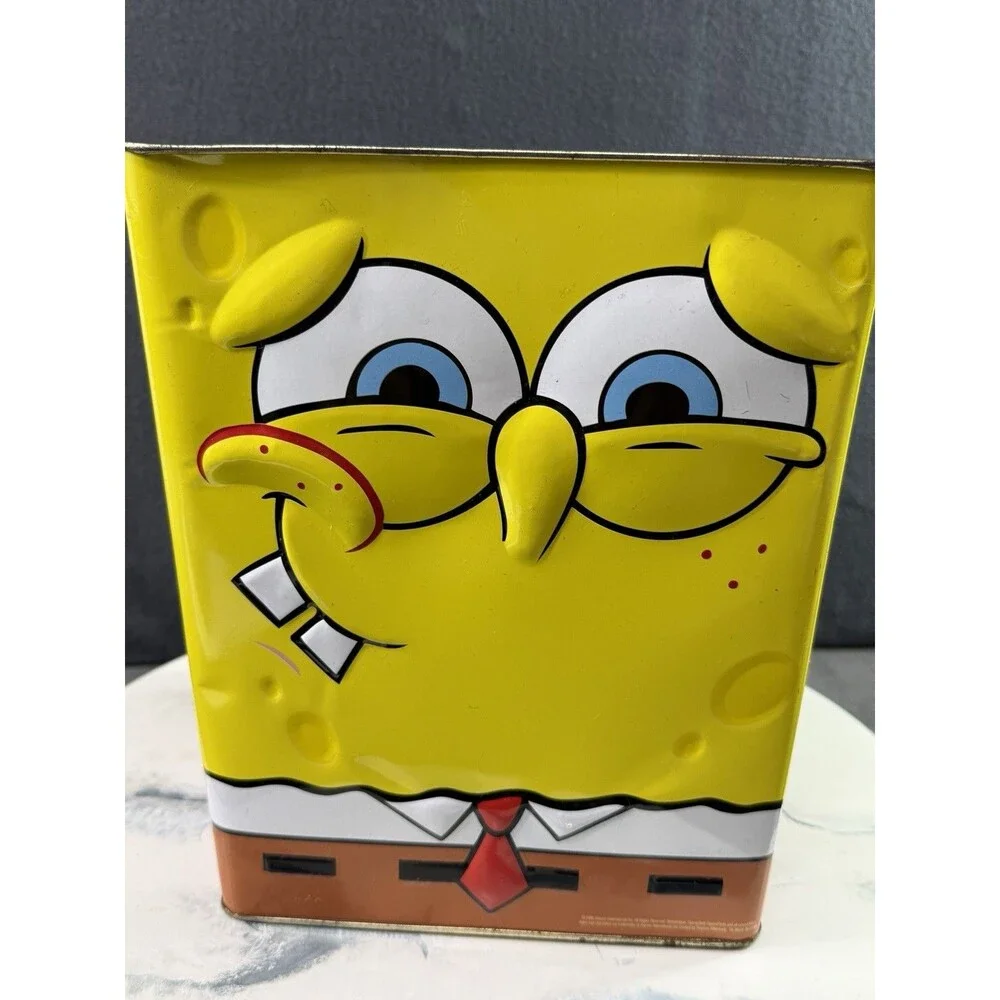 Vintage 2008 SpongeBob SquarePants Popcorn Tin Large Metal Storage Bin Decor