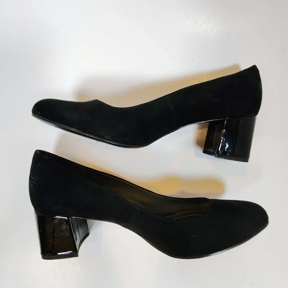 Bandolino Women's 8M Black‎ Suede Chunky Heel Pumps