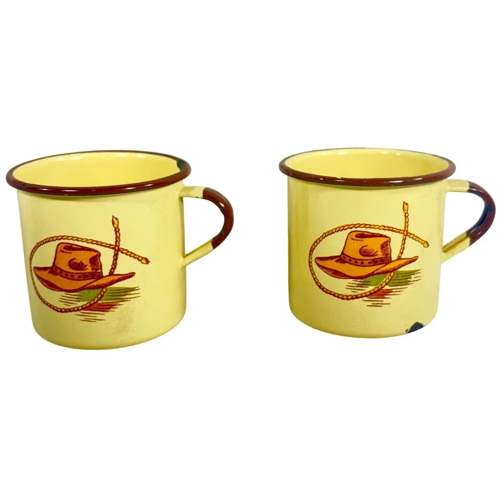 Vintage Monterrey Western Ware‎ Enamelware Mugs Set of 2