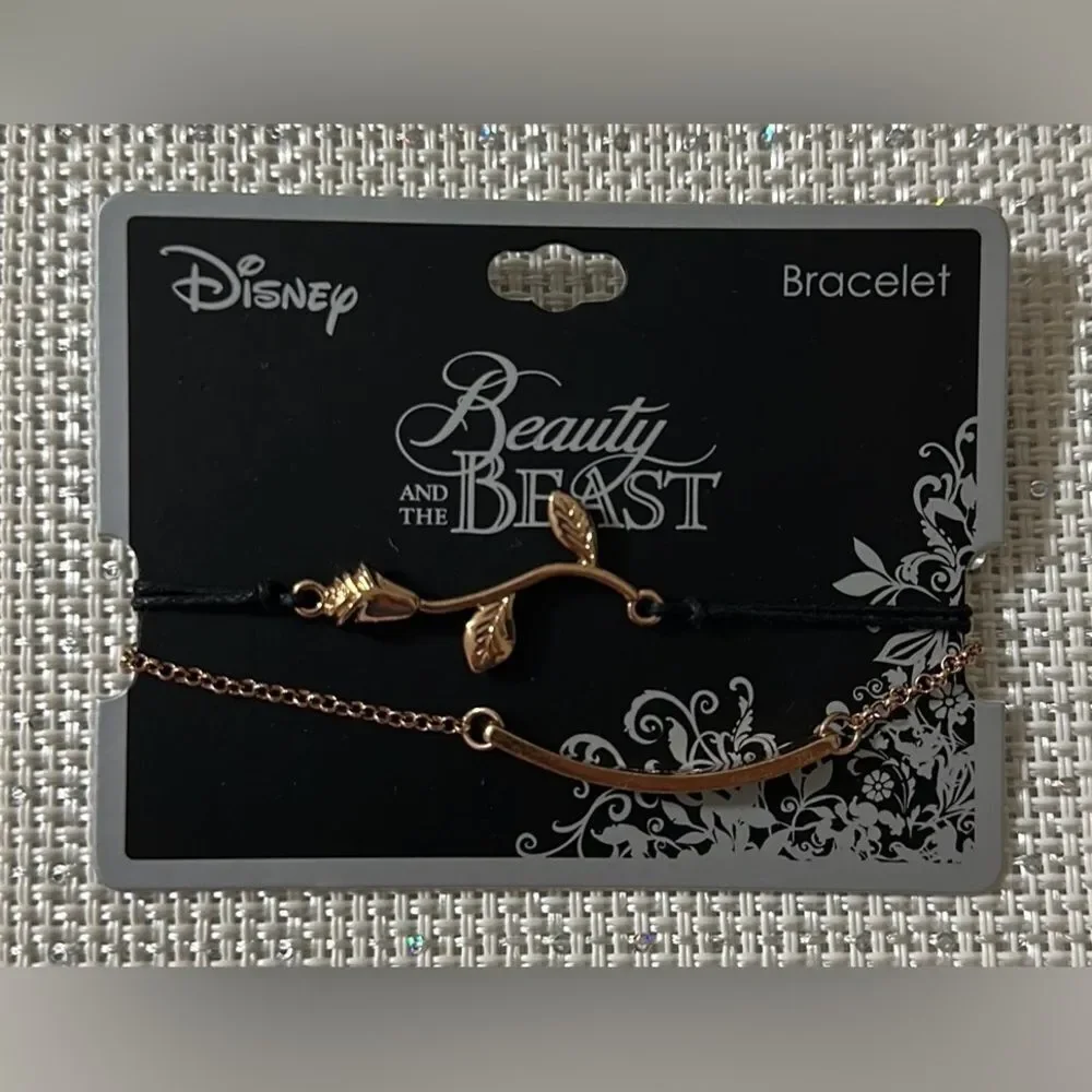 Disney Beauty and the Beast Rose Gold Beaty Lies Within Black Double Bracelet
