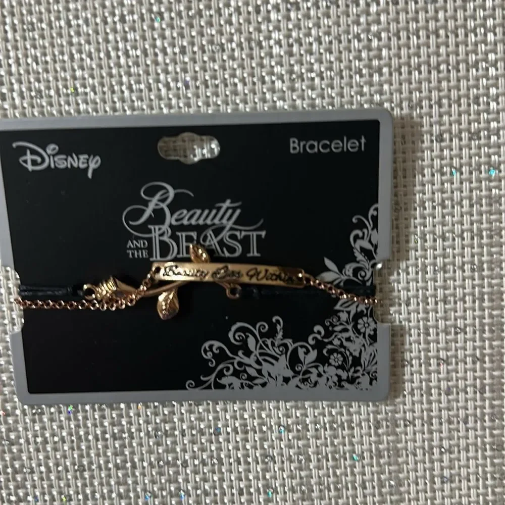 Disney Beauty and the Beast Rose Gold Beaty Lies Within Black Double Bracelet