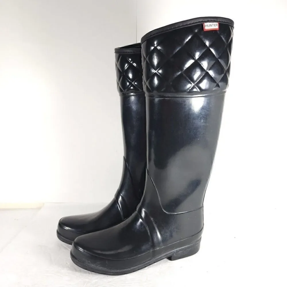 Hunter Women's Rigley US 7 EU 38 Quilted Glossy Tall Rubber Rain Boots