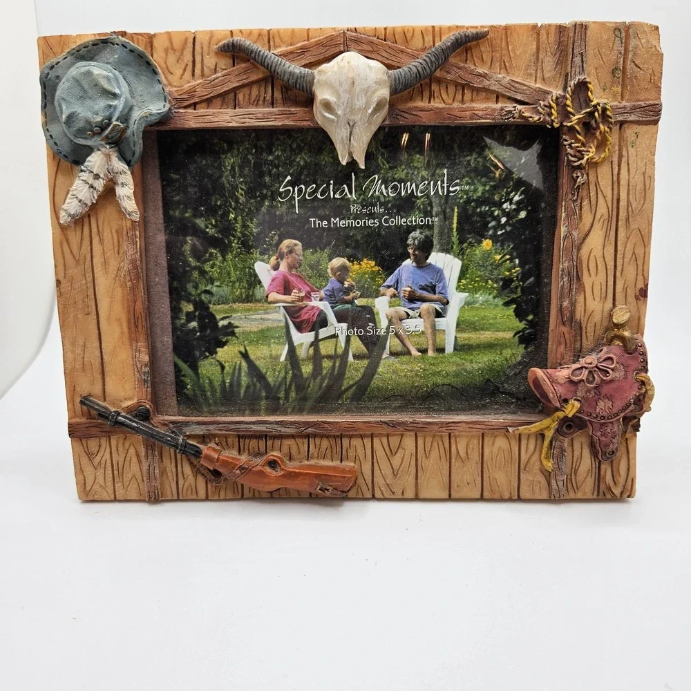 Western Picture Frame 5x3.5 Rustic Cowboy Decor‎ Skull Hat Boots