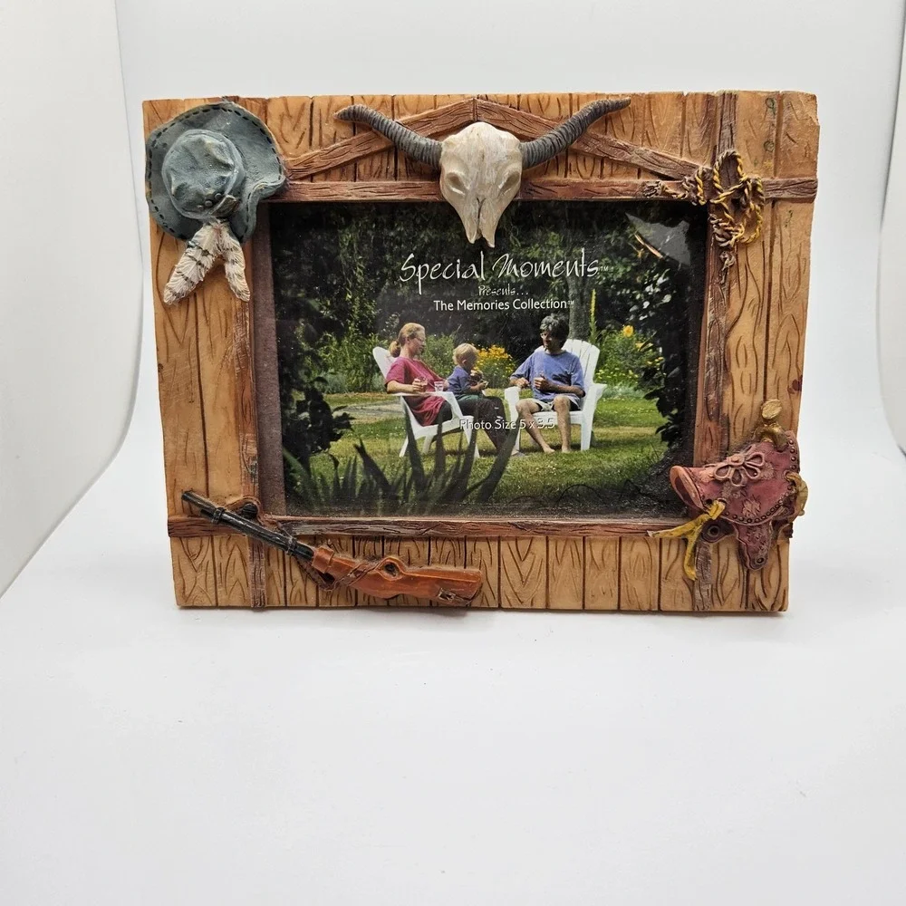 Western Picture Frame 5x3.5 Rustic Cowboy Decor‎ Skull Hat Boots