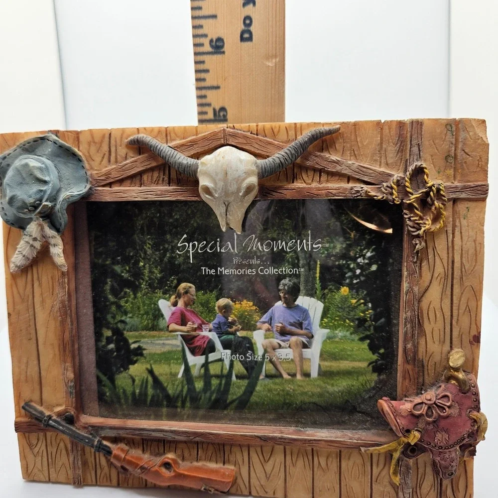 Western Picture Frame 5x3.5 Rustic Cowboy Decor‎ Skull Hat Boots