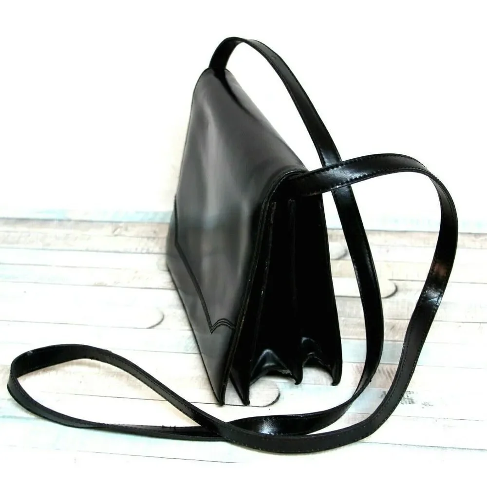 CRISTIAN Italy BLACK SMOOTH GENUINE LEATHER FLAP SHOULDER BAG CROSSBODY CLUTCH