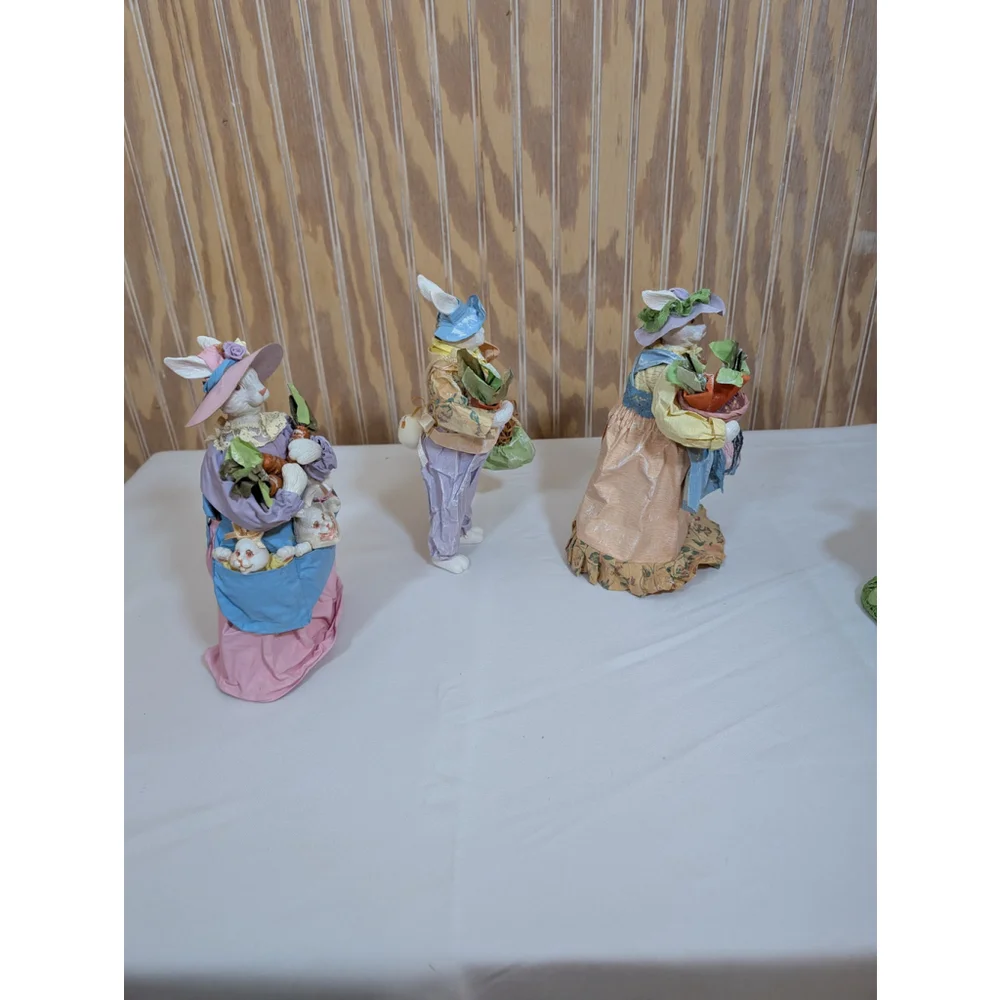Vintage Paper Mache / Resin Easter Bunny Figurines Set of 6 (1 missing foot)