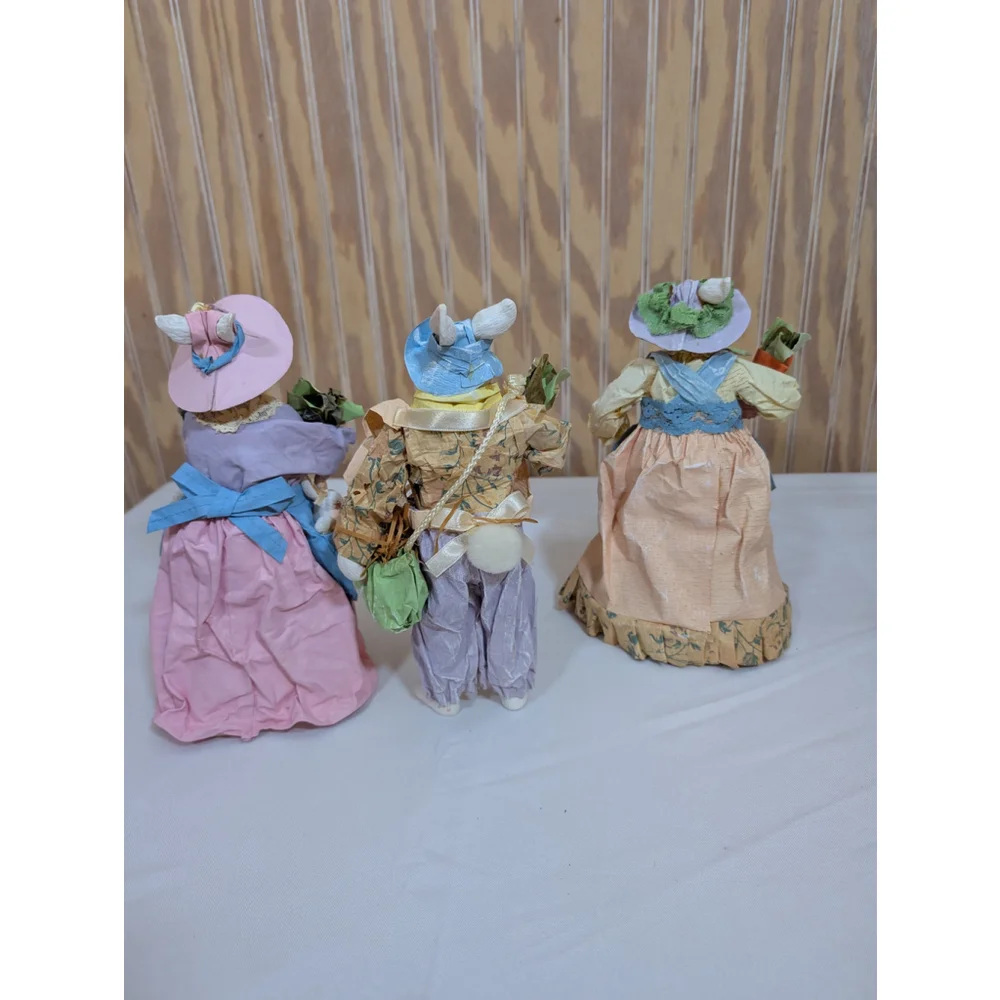 Vintage Paper Mache / Resin Easter Bunny Figurines Set of 6 (1 missing foot)