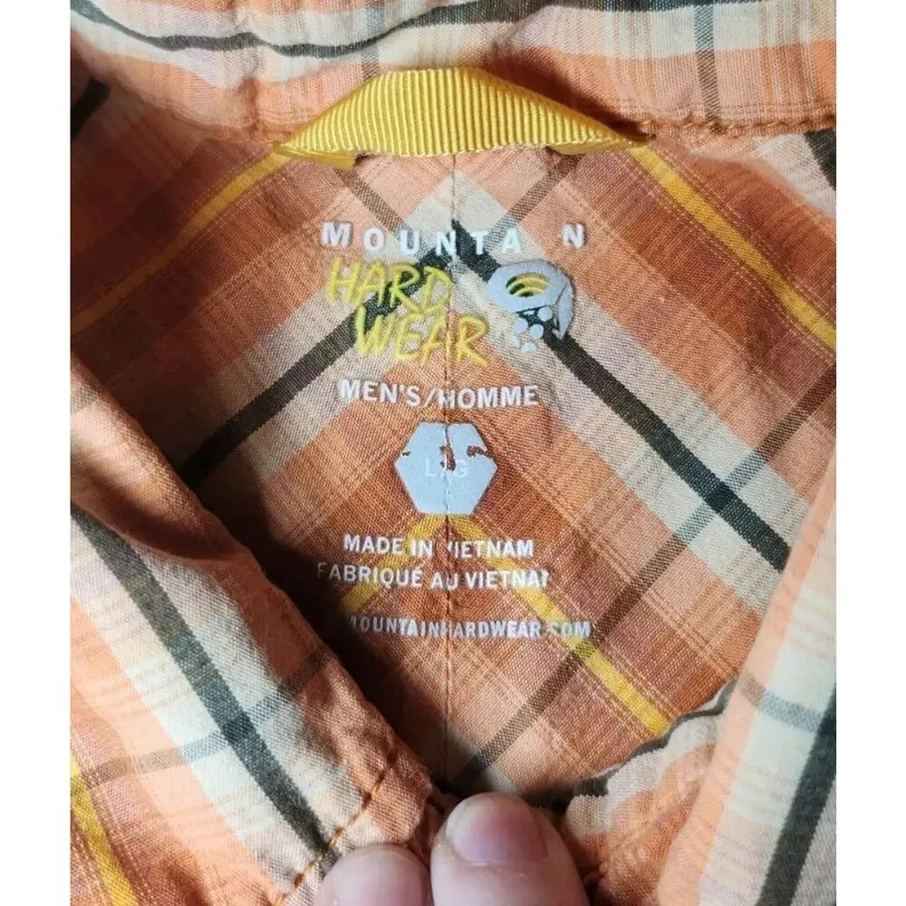 Mountain HardWear Shirt Men's‎ L Cotton Blend Orange Plaid Short Sleeve Snap Up