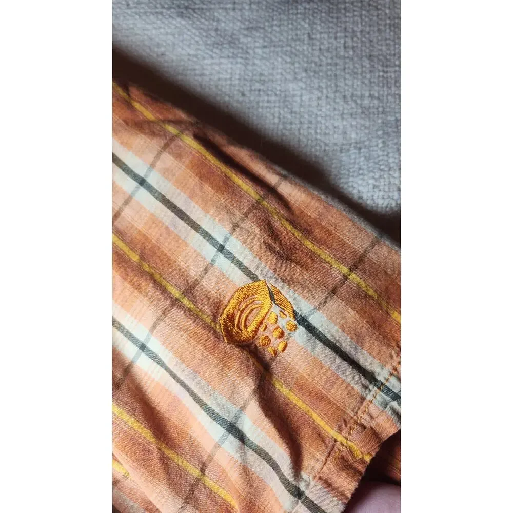 Mountain HardWear Shirt Men's‎ L Cotton Blend Orange Plaid Short Sleeve Snap Up