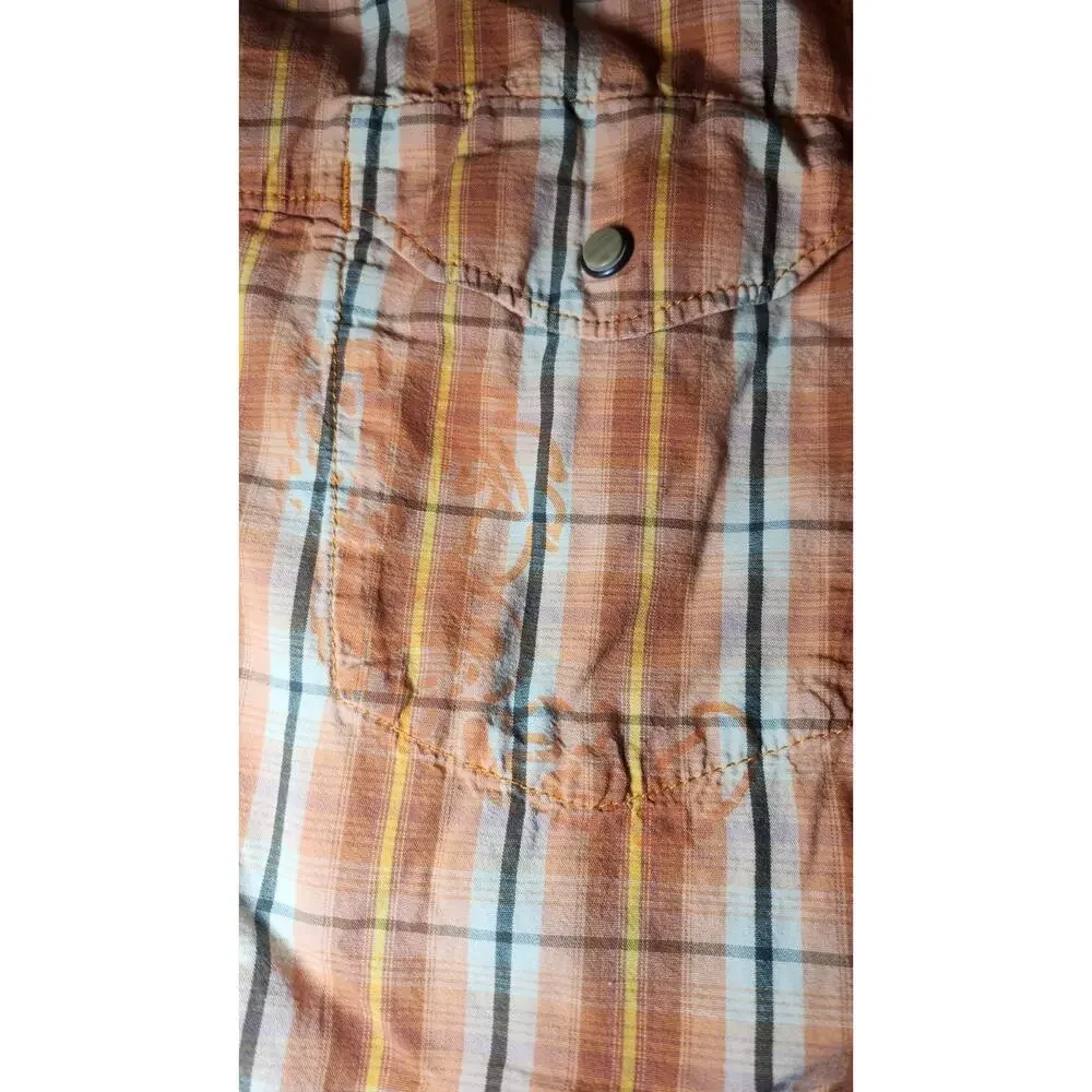 Mountain HardWear Shirt Men's‎ L Cotton Blend Orange Plaid Short Sleeve Snap Up