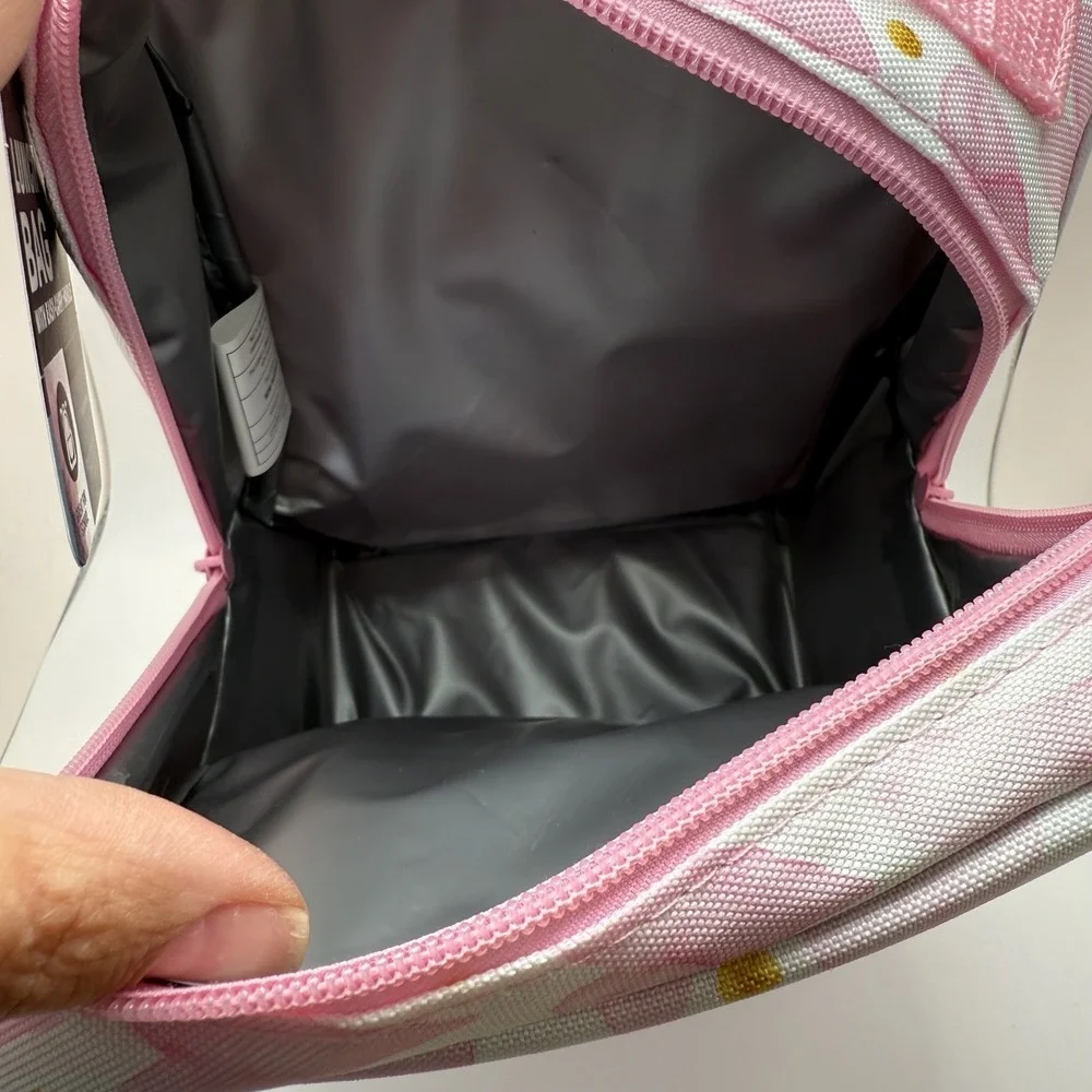 TAL Kids Insulated Lunch Bag Pink Hearts Gold Polka Dot Sequin Shaker Pocket NEW