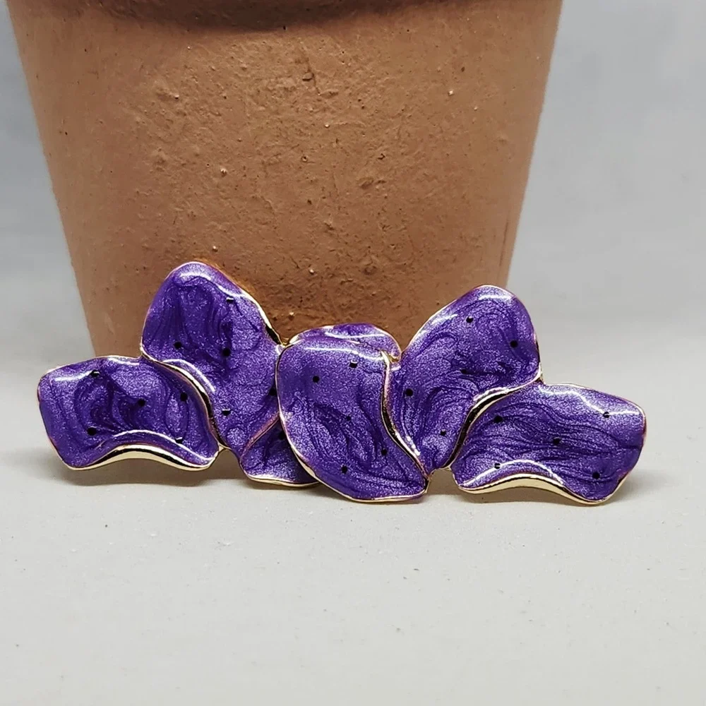 Purple Enamel Abstract Petal‎ Statement Stud Earrings Gold Tone Butterfly Wings