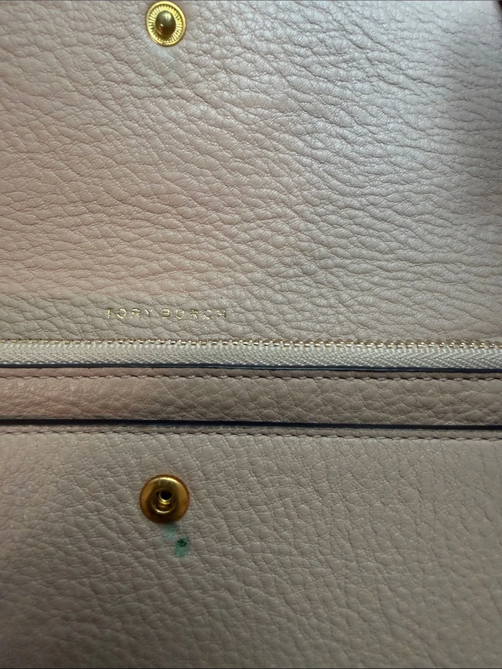 Tory Burch Blush Leather Continental Wallet with Logo