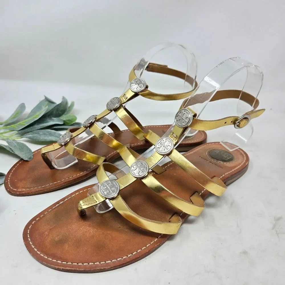 TORY BURCH‎ Alexis Metallic Gladiator Ankle Strap Sandals
