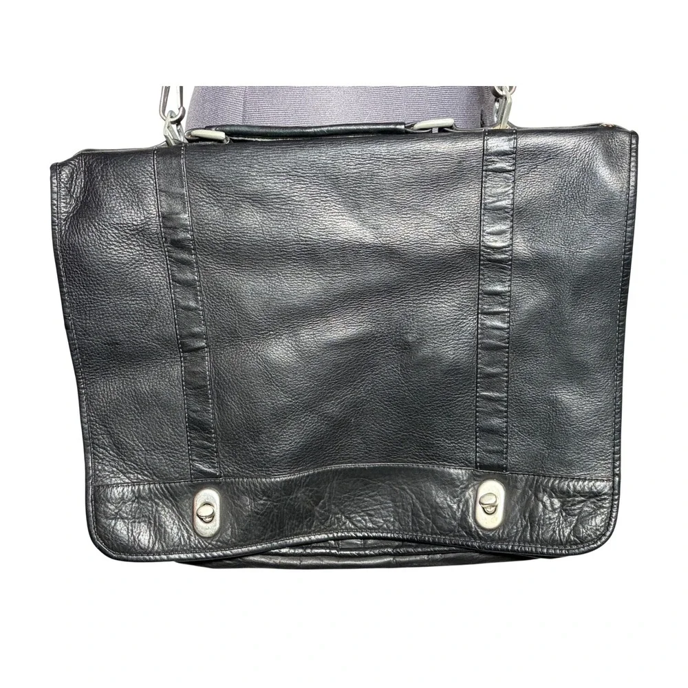 Vintage 90s Black Leather Messenger Unisex‎ Black Large Laptop Bag IMPERFECTIONS