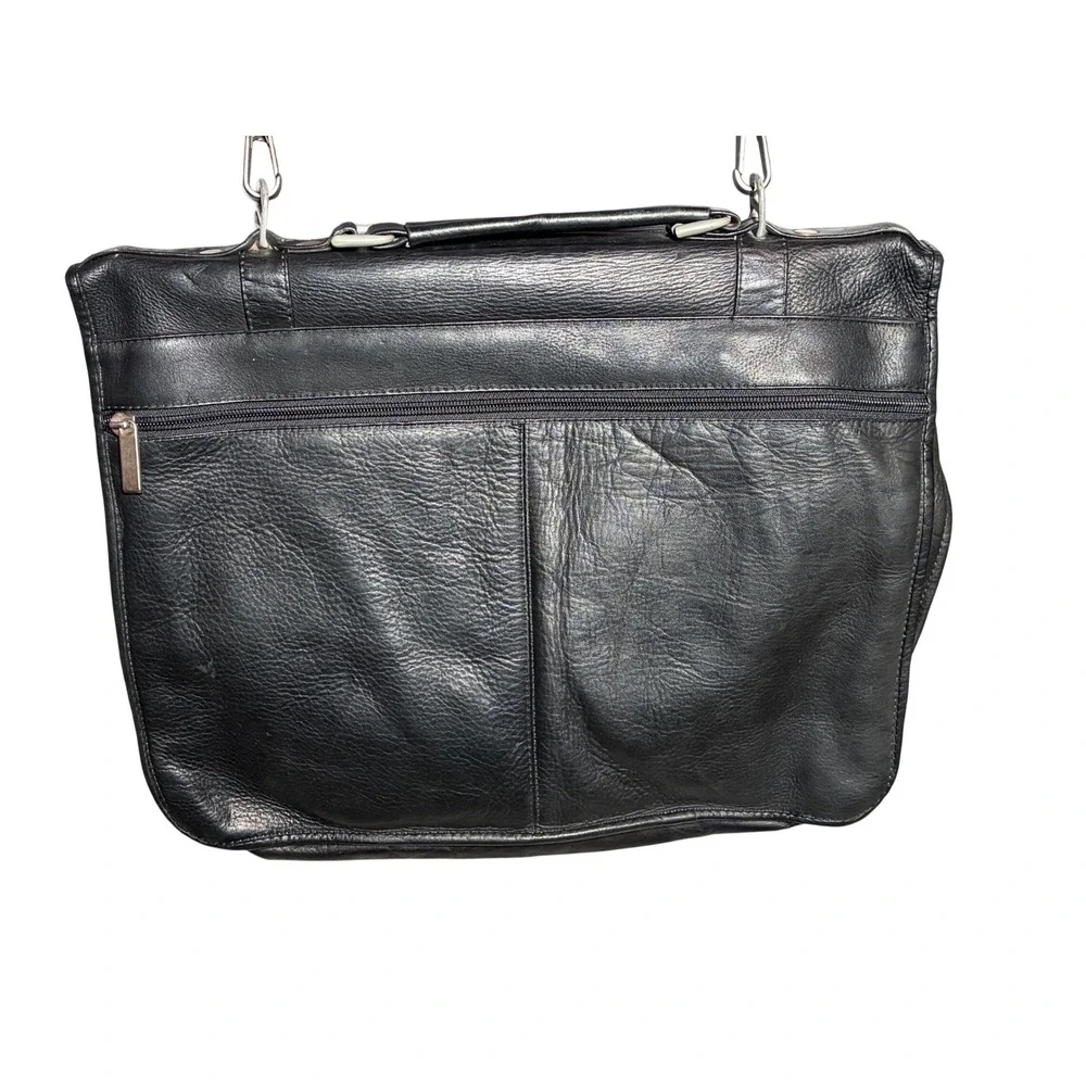 Vintage 90s Black Leather Messenger Unisex‎ Black Large Laptop Bag IMPERFECTIONS