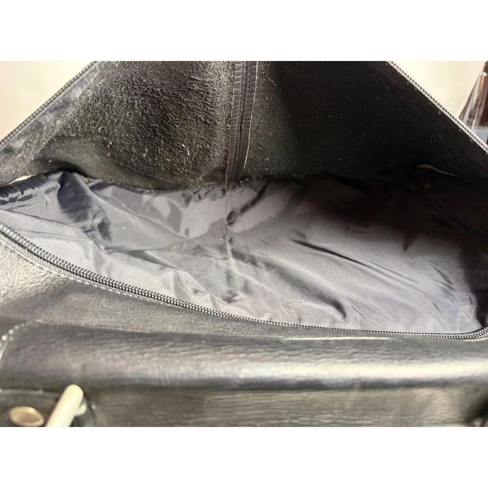 Vintage 90s Black Leather Messenger Unisex‎ Black Large Laptop Bag IMPERFECTIONS
