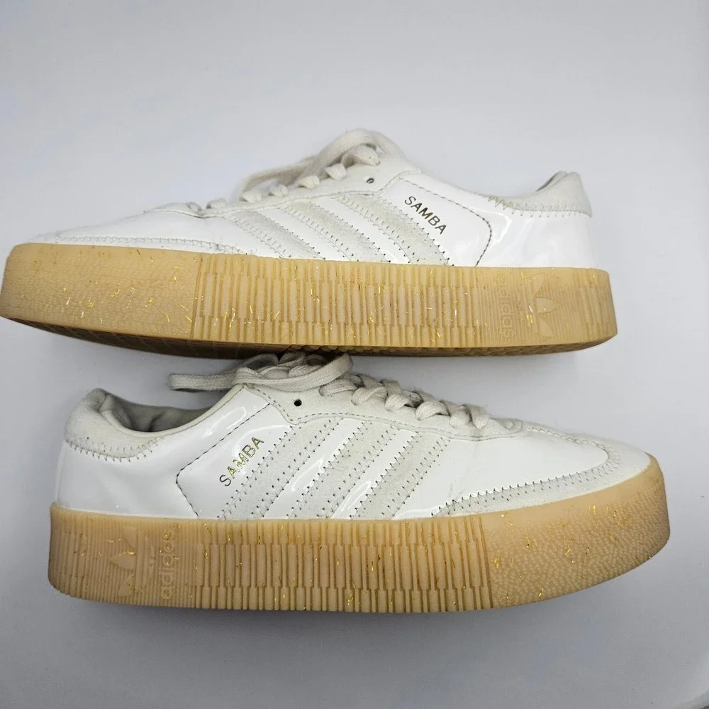 Adidas Samba Rose White Patent Leather Platform Sneakers EG1818 Womens 6