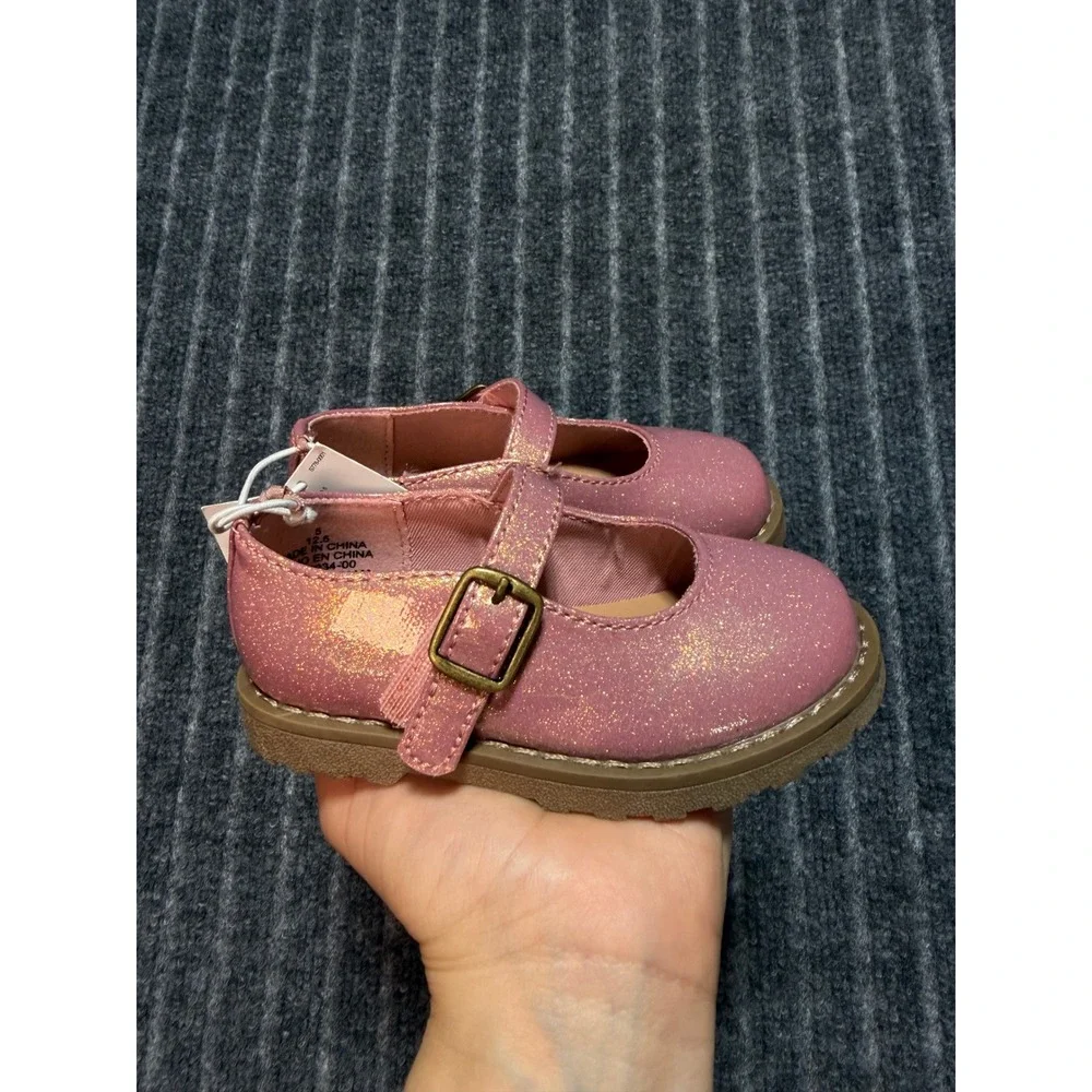 Old Navy Mary Jane Shoes Kids Size 5 Pink Glitter Chunky Buckle Strap