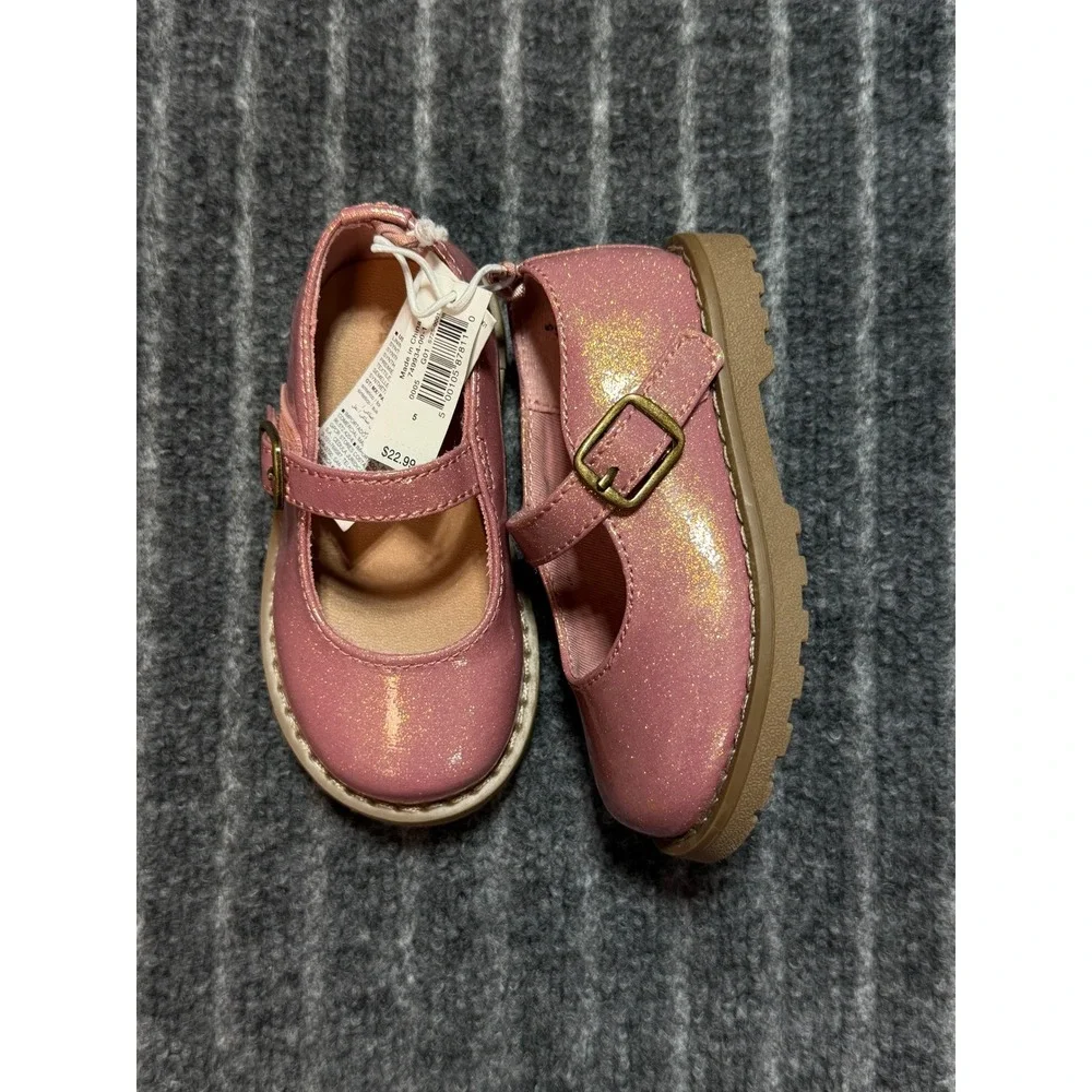Old Navy Mary Jane Shoes Kids Size 5 Pink Glitter Chunky Buckle Strap