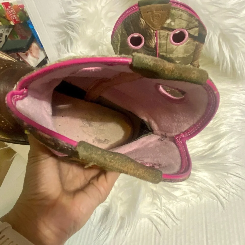 Ariat Brown and Camo Boots with Pink Trim
