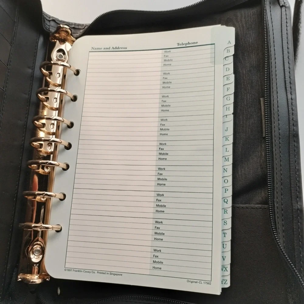 Franklin Planner‎ Classic Leather Zipper Binder 7 Ring Organizer Black 19624.498