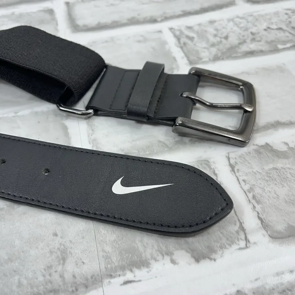 Nike Swoosh Black Belt Baseball Golf Adjustable Elastic Stretch One Size Fit All