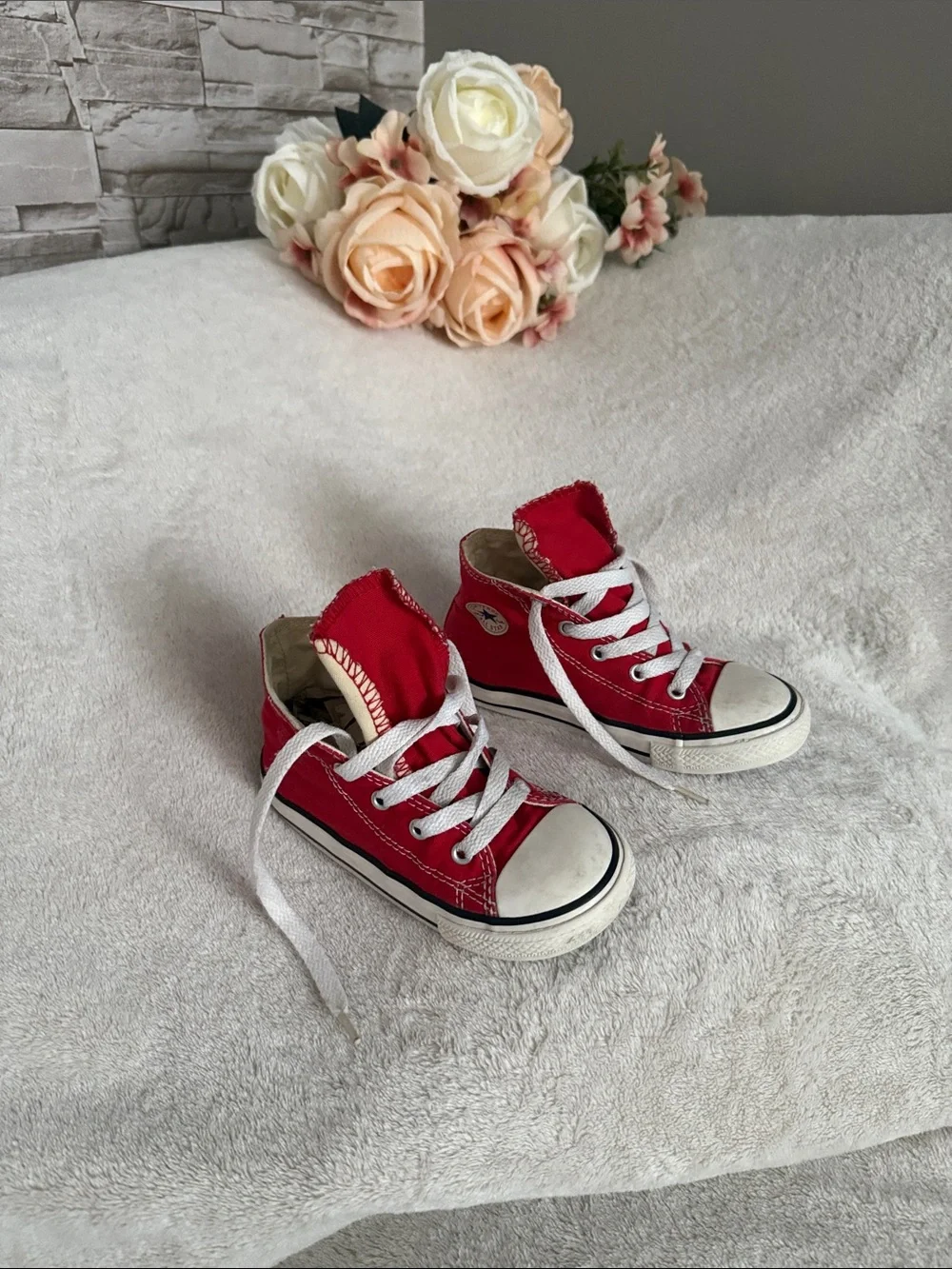 Converse Red High-Top Kids Canvas Sneakers with White Laces